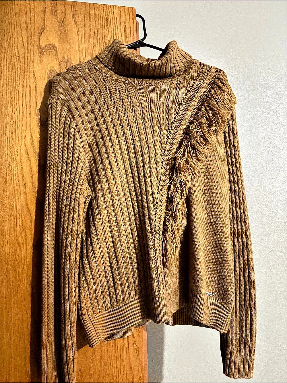 DKNY Brown Fringe Turtleneck Sweater Size XL